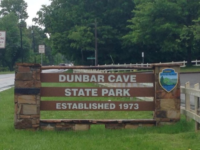 Dunbar Cave entrance sign